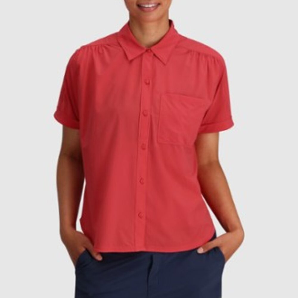 Outdoor Research Astroman UPF 30 Sun Shirt Short Sleeve Pocket Red - Picture 6 of 15